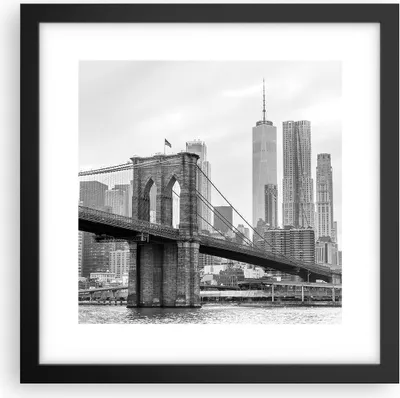Produktbild von Gerahmtes Poster - Schwarzer Rahmen - Brücke Brooklyn schwarz und weiß - 30x30 cm - Wand Bild - Wanddeko - Wandbilder - Wandposter - Bilderrahmen - Bilder - Kunstdruck - Wandbild - P2BAC30x30-4245