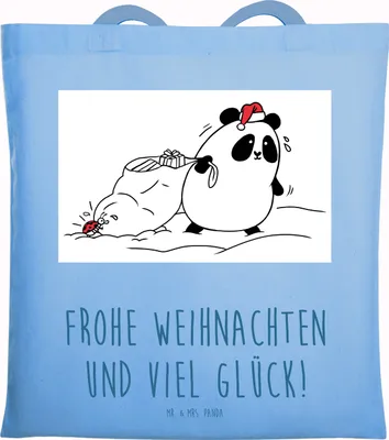 Produktbild von Mr. & Mrs. Panda Tote Bag Panda Weihnachten - Sky Blue - Geschenk, Stoffbeutel, Schultasche, tasche baumwolle, Uni