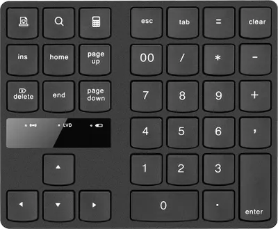 A black numeric keypad is shown from a top-down perspective against a light gray background.