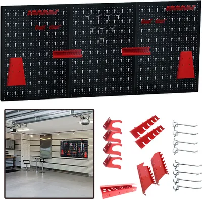 Produktbild von NAIZY Werkzeuglochwand Werkzeugwand Lochwand aus Metall mit 17 teilge Hakenset 120 x 60 cm Werkzeugwand Lochwand für Werkstatt