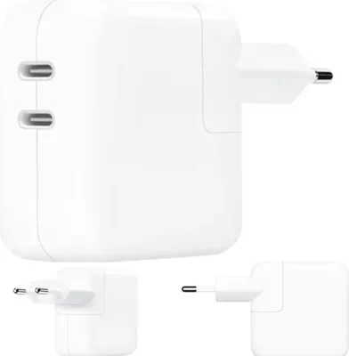 Produktbild von Schnellladegerät mit zwei USB-C-Anschlüssen, 50 W, für Apple