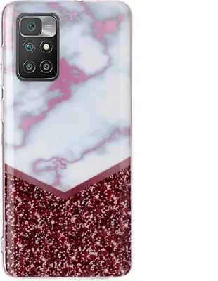 Produktbild von CLM-Tech Hülle kompatibel mit Xiaomi Redmi 10 - TPU Silikon-Hülle Case Schutzhülle Handyhülle - Marmor, Glitzer rosa weiß mehrfarbig