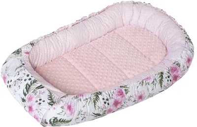 Produktbild von Babynest, Reisebett, Babynestchen, 100x60x15, Baumwolle Blument mit Hellrosa Minky