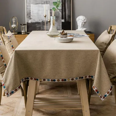 Immagine prodotto di Tovaglia rettangolare in cotone e lino, 130x240 cm, color caffè, stile boho, antiscottatura, lavabile