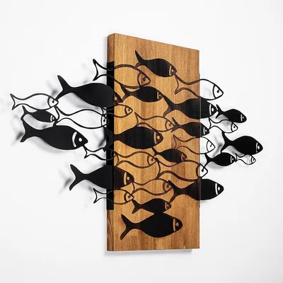 Dekoratives Wandaccessoire aus Holz, 58x88 cm, Walnuss-Schwarz