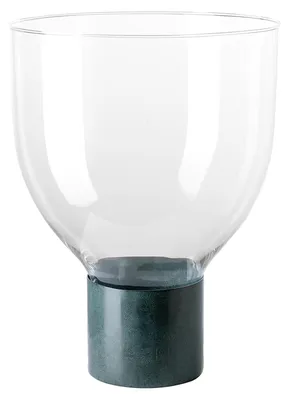 Produktbild von FINK Windlicht PEGO - mundgeblasenes Glas mit Edelstahlfuß, blau-grün glänzend, H 36 cm, Ø 27 cm, Tischdeko