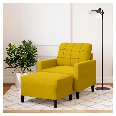 Produktbild von Sessel mit Hocker Gelb 60 cm Samt, Metallgestell, weiche Polsterung, gemütliche Möbel für das Wohnzimmer