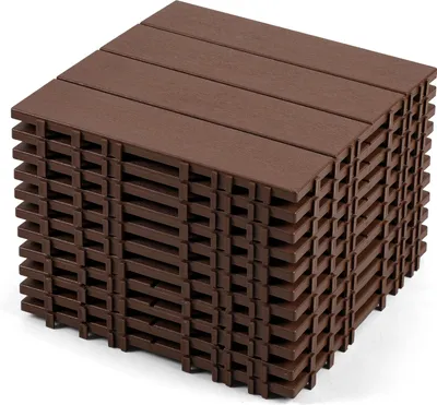 Produktbild von Izrielar 66 Stück Terrassenfliesen 6 qm, 30x30cm Kunststoff Fliesen Klickfliesen Balkonfliesen Holzoptik, Wetterfest, Anti-Rutsch, Braun 4-Streifen