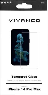 Produktbild von ViVanco™2D, Apple, iPhone 14 Pro Max, Schmutzabweisend, Schlagfest, Kratzresistent, Splitterfrei, Transparent, 1 Stück(e)