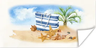 Produktbild von MuchoWow® Poster Tasche - Muscheln - Palme 40x20 cm - Poster für die Wand - Poster Schlafzimmer