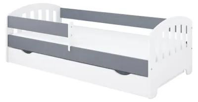 Produktbild von Kinderbett 80x160 | 80x180 | 90x200 cm mit Schublade, Rausfallschutz & Lattenrost in grau 180 x 80 Mädchen Jungen Bett