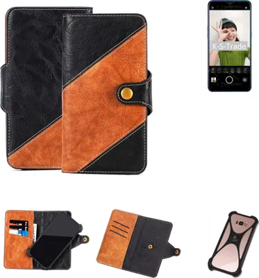 Produktbild von K-S-Trade Handyhülle Schutzhülle Bookstyle Case Wallet-Case kompatibel mit Oppo Reno A Handy Cover Bumper Klapphülle schwarz hellbraun 1x