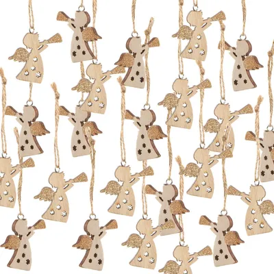 Produktbild von 24 Engel Weihnachtsanhänger Natur Gold aus Holz