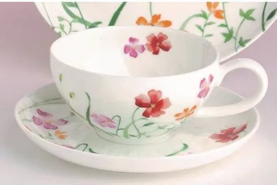 Produktbild von Tasse mit Untertasse LOTTA BLUMEN 180ml weiß bunt Bone China Porzellan Tea Logic