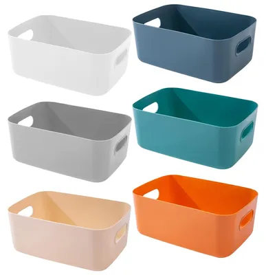 Image de Lot de 6 bacs de rangement, paniers de rangement en plastique, bacs de rangement avec poignées pour étagères, tiroirs, armoires à linge, divers éléments pour l'organisation des placards de cuisine (25 × 16,5 cm)