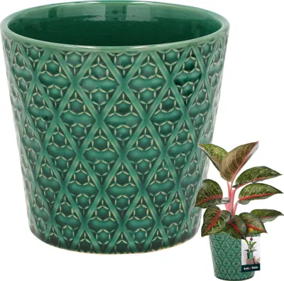 Productafbeelding van KOTARBAU® Vintage bloempot bloempotkeramik groen ? 12 cm hoogte 13 cm geglazuurd keramiek 1 stuk trapeziumvormige bloempot groot bloempotten voor kamerplanten bloempot blauw keramiek