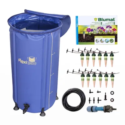 Produktbild von Blumat Tropf-Blumat Automatische Bewässerung | für 12 Pflanzen | inkl. 100L FlexiTank | Stromlose Urlaubsbewässerung Komplettset
