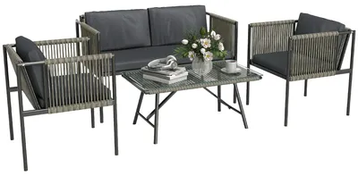 Image de Ensemble de mobilier de jardin Outsunny en polyrotin comprenant un canapé 2 places, un fauteuil et une table
