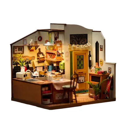 Obrázok produktu pre 3D drevené puzzle miniatúrny domček pre bábiky, 196 dielikov, stavebnica DIY s LED svetlom, remeselná súprava pre dospelých a deti