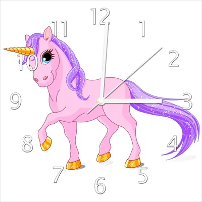 Produktbild von Wallario Design Wanduhr Einhorn in rosa mit Schweif in lila aus Echtglas, Größe 30 x 30 cm