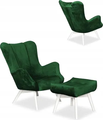 Produktbild von Family Meble Ohrensessel mit Hocker Vika Relaxsessel Skandinavisch Bequemer Sessel Loungesessel Fernsehsessel Wohnzimmer Schlafzimmer Büro (Royal 33)