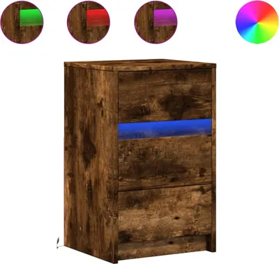 Image de Armoire de chevet et lumières LED chêne fumé bois d'ingénierie
