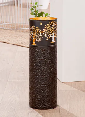 Produktbild von Gilde Windlicht, zylindrisch, "Lebensbaum", Baummotiv, Metall, schwarz, VE 2, H. 51 cm, D. 15,5 cm Höhe: 51.00 cm Durchmesser: 15.50 cm 55014