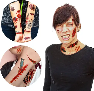 Produktbild von Oblique Unique Temporäre Tattoos Horror Halloween Klebetattoos Wunden - 26 Motive