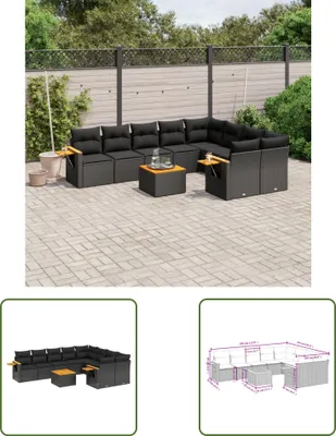 Produktbild von The Living Store 10-tlg. Garten-Sofagarnitur mit Kissen Schwarz Poly Rattan