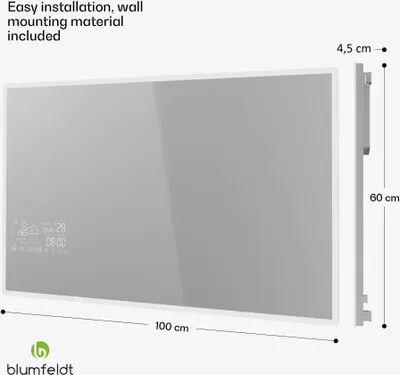 Produktbild von Blumfeldt Infrarotheizung 500W – Wandmontage, Smart Mirror mit LED-Anzeige, IP44 für Badezimmer, App-Steuerung, Überhitzungsschutz, 5-50 °C, Infrarot Wandheizung, 8-12 m², WLAN