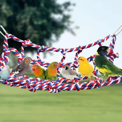 Produktbild von 2er-Pack - Buntes Vogeltouwnetz - Maus-Klimtouwnetz - Haustier-Hängematte - Vogelleiter Seilbrücke, Tier-Touwnetz Spielzeug (gelb/rot)