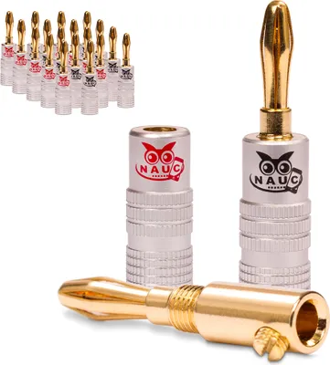 Produktbild von NAUC Bananenstecker 4mm schraubbar 24K vergoldet Lautsprecherkabel 20x Stecker