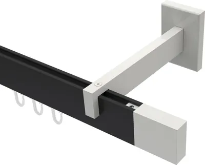 Produktbild von Interdeco Innenlaufstange / Gardinenstange mit Innenlauf Schwarz / Weiß, Typ Smartline Lox (Quader), 14x35 mm 1-läufig, 180 cm