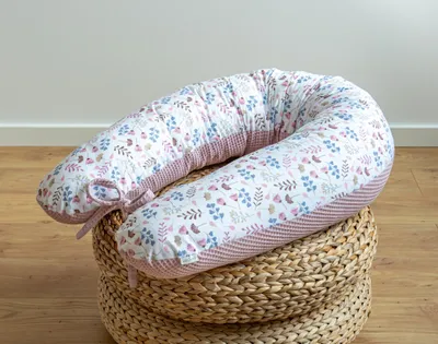 Produktbild von 170 cm M/L Kissen Seitenschläferkissen Schwangerschaftskissen Stillkissen Bezug ROSA Waffelpique/ ROSA Blumenwiese Relaxkissen Schlafen LOOLAY®