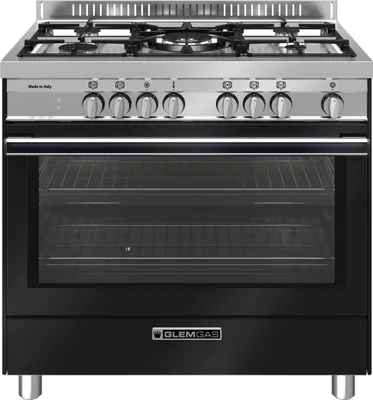 Image de Glem Gas ST965MBK Cuisinière Cuisinière indépendante Table de cuisson électrique à gaz noir, anthracite, inox