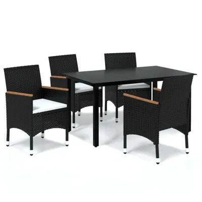 Produktbild von 5-tlg. Garten-Essgruppe mit Kissen Poly Rattan Schwarz