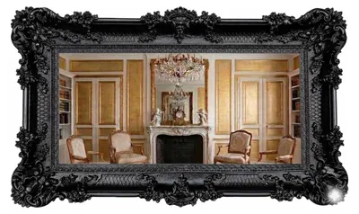 Productafbeelding van Barokke Wandspiegel met Ornamenten - Zwart en Antiek Zilver 96x57 cm