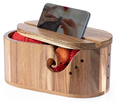Produktbild von Garnschale für Wolle, Strickschale Garnhalter Holz mit Deckel 28.5x15x12cm, Wollschale Garnschale Holz, Häkelgarnschale Verhindert Verheddern, Garnhalter Wolle für Strick und Häkelprojekte