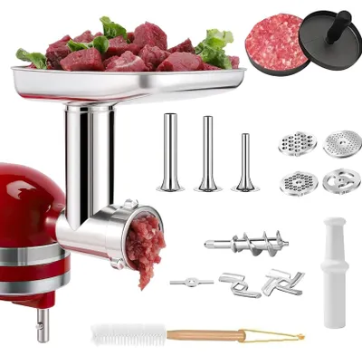 Fleischwolfaufsatz für KitchenAid, Edelstahl, mit Wurstfüller