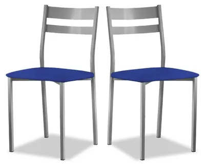 2er Set Küchenstühle, Metall, Kunstleder, Blau, Sitzhöhe 45 cm