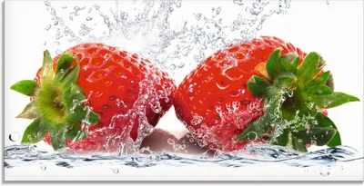 Produktbild von ARTland Glasbild Erdbeeren mit Spritzwasser Größe: 60x30 cm