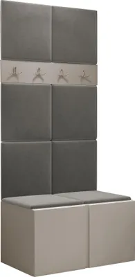 Produktbild von MIRJAN24 Garderoben-Set Orion IV, Garderobe mit Sitzbank mit 8 x Wandpanel 42x42 (Farbe: Cashmere, Manila 16)