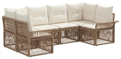 Image de Ensemble de canapés de jardin vidaXL, 6 pièces, couleur beige, en résine tressée