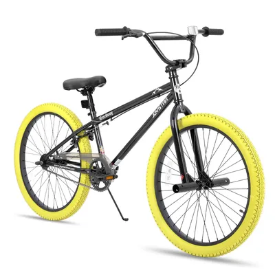 Produktbild von JOYSTAR Kinderfahrrad 24 Zoll BMX Fahrrad für Jungen Mädchen im Alter von 7-12 Jahren,Freestyle, Doppelbremsen, 2 pegs, Kettenschutz, Singlespeed,Gelb