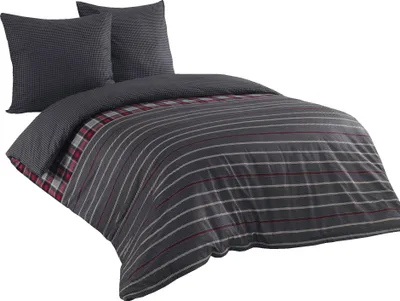 Produktbild von 3 teilige Wende Bettwäsche 200x220cm Gestreift anthrazit grau Baumwolle Renforce