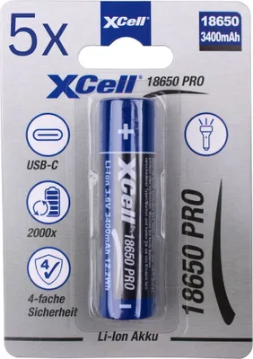 Immagine prodotto di 5x XCell 18650 Pro Li-Ion 3,6V 3400mAh con USB-C