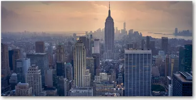 Produktbild von Tulup® Glas-Bild - 100x50 -Wandkunst - Wandbild hinter gehärtetem Sicherheitsglas  - Sehenswürdigkeiten & Architektur - Manhattan New York - Grau