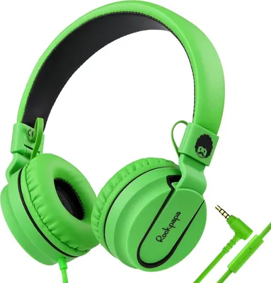 Produktbild von Kopfhörer Kinder mit Kabel, HD Stereokopfhörer mit Mikrofon, 3.5 mm Aux Jack, Faltbare On-Ear-Kopfhörer für Schule/Reise/Handy/Tablet/PC Schwarz Grün