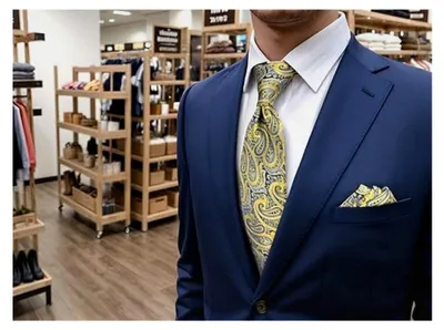 Produktbild von Herren Krawatte Gelb Blau Paisley Seide