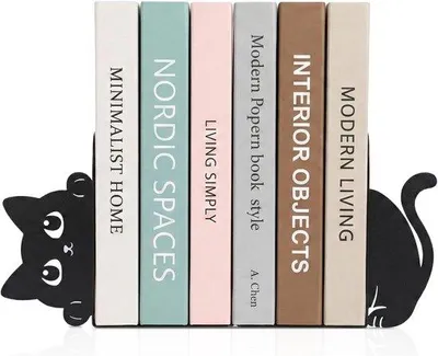 Productafbeelding van Set van 2 metalen kattenbeeldjes, decoratieve boekensteunen voor planken, bureaus en tafels, decoratie voor interieur, cadeau voor boekenliefhebbers